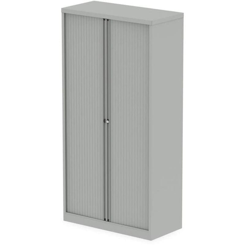 Qube by Side Tambour Cupboard 2000mm without Shelves Goose Grey bs - Goose Grey - Bisley