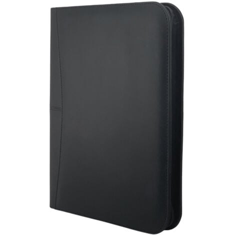 Bisofice Porte-documents d'affaires zippé A4 en cuir PU pour entretien, planificateur de documents, agenda, support pour tablette, pour hommes, femmes et hommes d'affaires - Noir