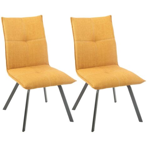 BISPO - Lot de 2 Chaises Tissu Texturé Coloris Jaune moutarde