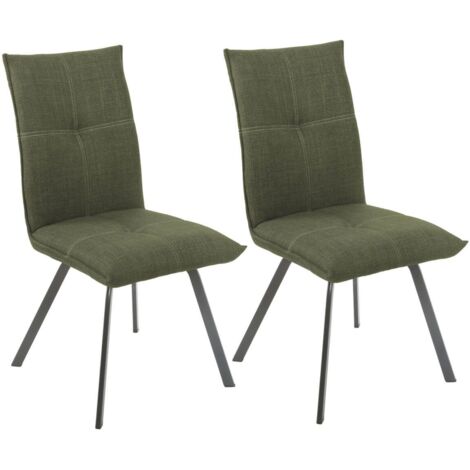 BISPO - Lot de 2 Chaises Tissu Texturé Coloris Vert kaki