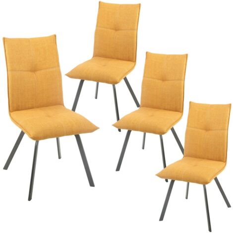 BISPO - Lot de 4 Chaises Tissu Texturé Coloris Jaune moutarde