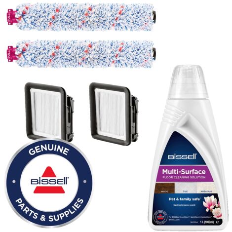 BISSELL Kit di Accessori per CrossWave  Ricambi Originali  2 x Spazzole Multisuperficie  2 x Filtri  Detergente per Pavimienti Multisuperficie da 1L  per CrossWave, SpinWave e HydroWave  3823