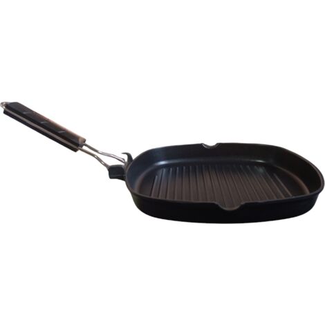 Bistecchiera Antiaderente per arrostire Carne pesce e Verdure cm28x28 Induzione Gas Elettrico vetro Manico Salvaspazio No PFAS