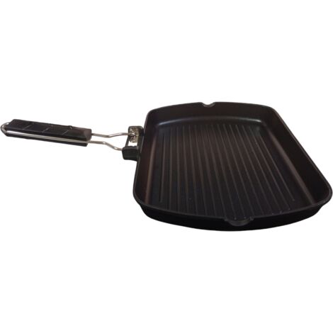 Bistecchiera Antiaderente per arrostire griglia Carne piastra pesce e Verdure 36x26cm Induzione Gas Elettrico vetro Manico Salvaspazio No PFAS