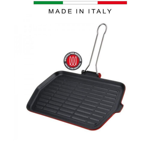 Bistecchiera In Ghisa 20x20 Cm Con Manico Pieghevole In Legno – Adatta A Tutti I Piani Cottura, Incluse Induzione