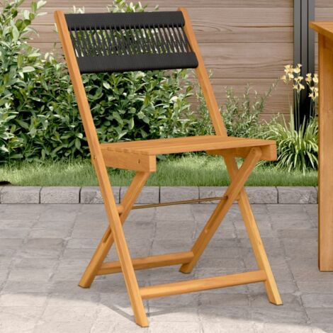 Bistro Chairs 2 pcs Black Solid Wood Acacia and Rope vidaXL