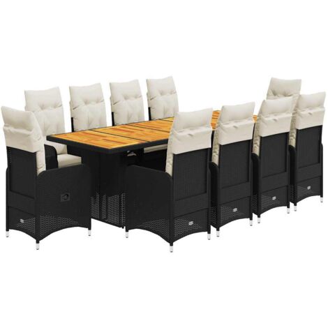 Bistro Gartenmöbel Set 11-teilig mit schwarzen Polsterungen aus Poly-Rattan