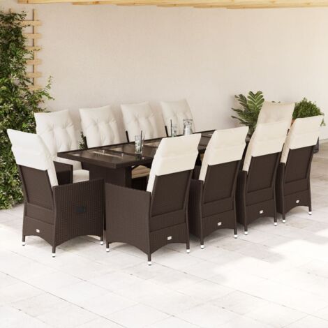 Bistro-Gartenmöbelset 11-teilig mit braunen Kissen aus Poly-Rattan