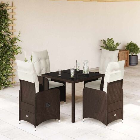 Bistro-Gartenmöbelset 5 Teile mit braunen Kissen aus Poly-Rattan
