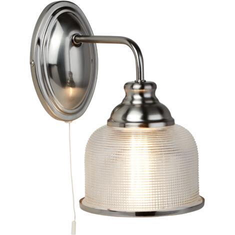 BISTRO II - 1L Applique murale métal Argent satiné avec verre prismatique amplificateur holophane E27 max 60w avec interrupteur