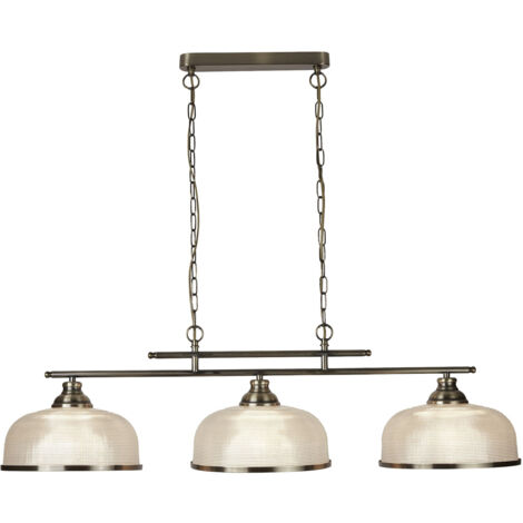 Bistro II 3Lt Pendant-Ottone antico e vetro stile Holophane