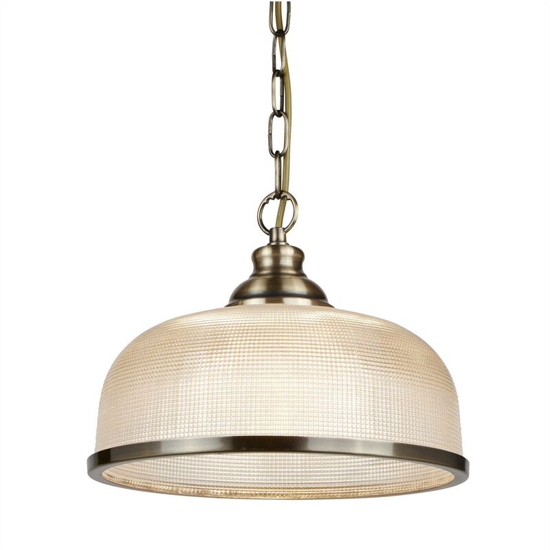 Image of Bistro - Sospensione a soffitto a cupola a 1 luce Bianco, Ottone antico, Vetro, E27 - Searchlight