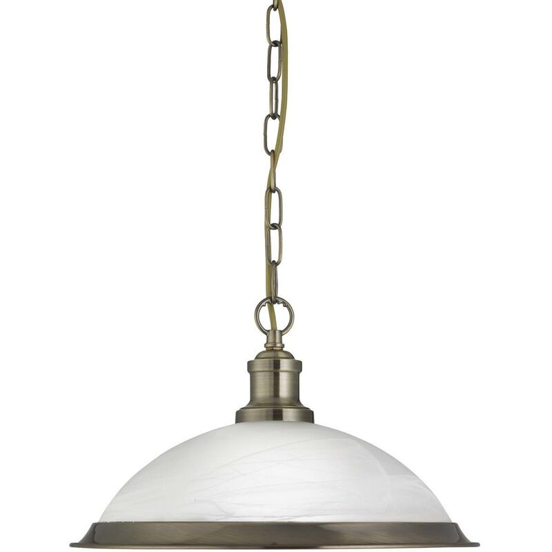 Image of Bistro - Sospensione a soffitto a cupola a 1 luce in ottone antico, vetro acido, E27 - Searchlight