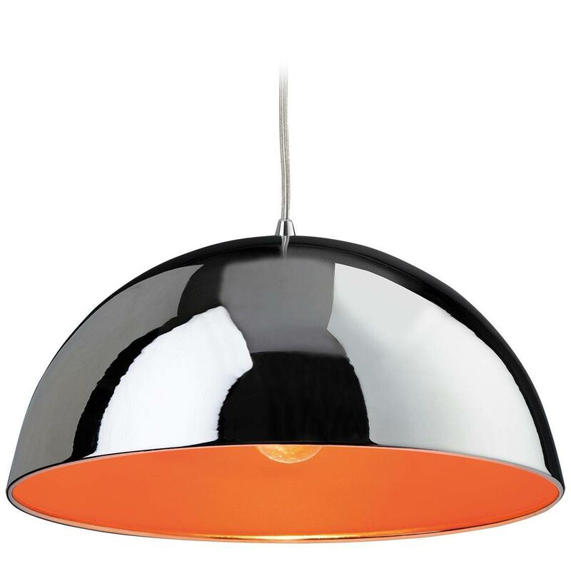 Bistro - 1 Light Dome Ceiling Pendant Chrome, Orange Inside, E27 - Firstlight