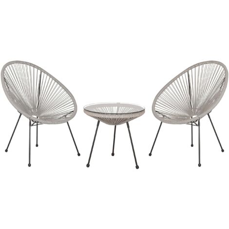 Bistro Set ACAPULCO II Polyrattan Hellgrau