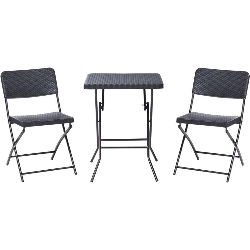 Beliani Bistro Set Black Synthetic Material Seat And Backrest Steel Legs Table And 2 Chairs Foldable Weather-resistant Trappeto