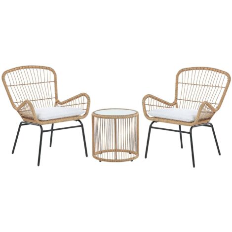 Bistro Set inkl. Kissen LABICO Polyrattan Hellbraun