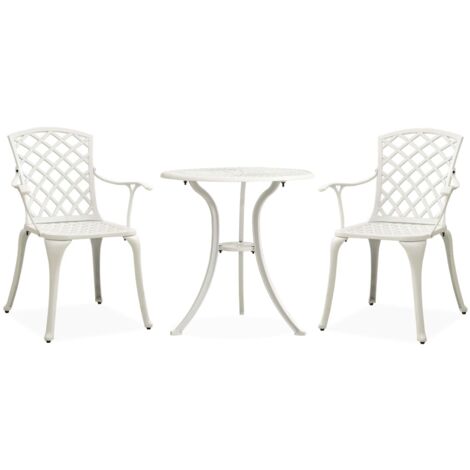 Bistro Set  White  Cast Aluminium  Small  Ergonomic  Bistro Set vidaXL