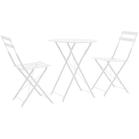 Bistro Set  White  Powder-Coated Steel  Compact  Foldable vidaXL