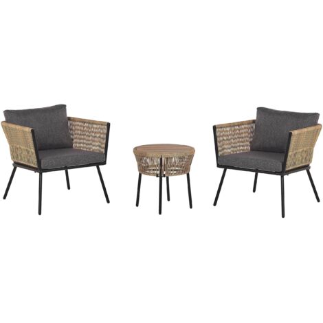 Bistro Set with Cushions GARGANO PE Rattan Light Brown