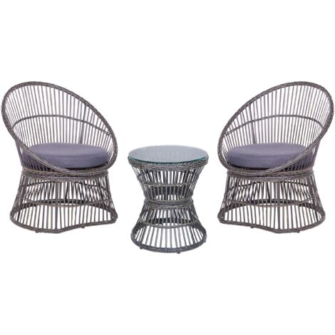 Bistro Set with Cushions MESYNA PE Rattan Taupe