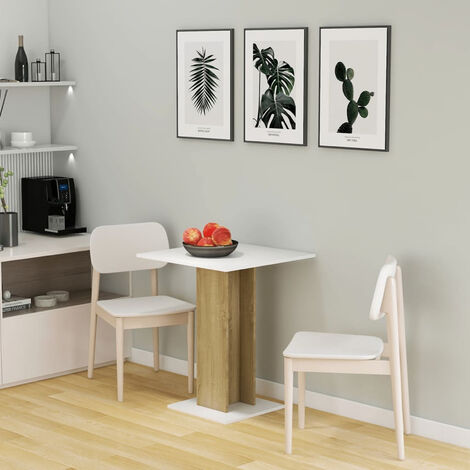 main image of "Bistro Table White and Sonoma Oak 60x60x75 cm Chipboard"