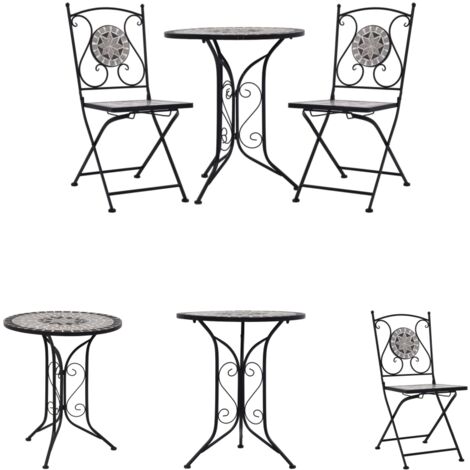 Bistro Tisch - vidaXL 3-tlg. Bistro-Set Mosaik Keramik Grau - Bistro Stuhl
