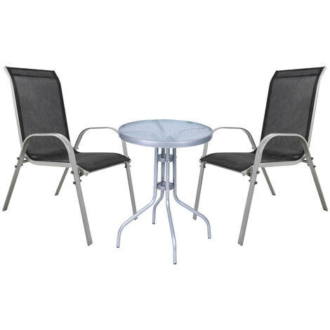 Bistrogarnitur 3-teilig Silbergrau/Schwarz-MMC330850+2xMMC330886-Silber