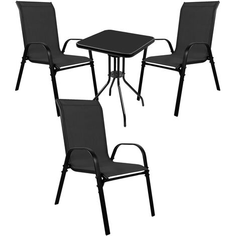Bistrogarnitur 4-teilig mit Stapelstühlen Schwarz-MMC33081BB+3xMMC330887