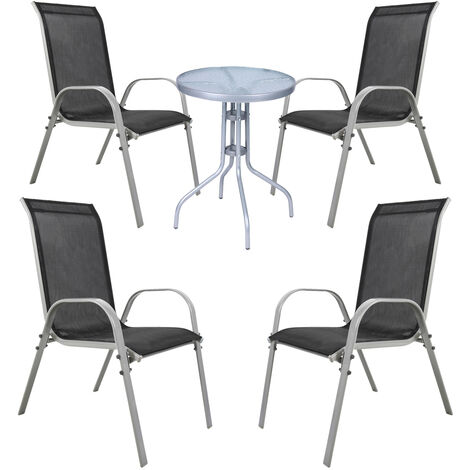 Bistrogarnitur 5-teilig Silbergrau/Schwarz-MMC330850+4xMMC330886-Silber