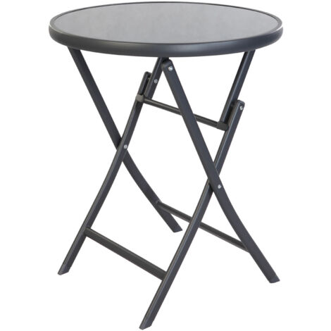 Bistroklapptisch Rund mit Glasplatte Schwarz Ø60cm-MMC4614