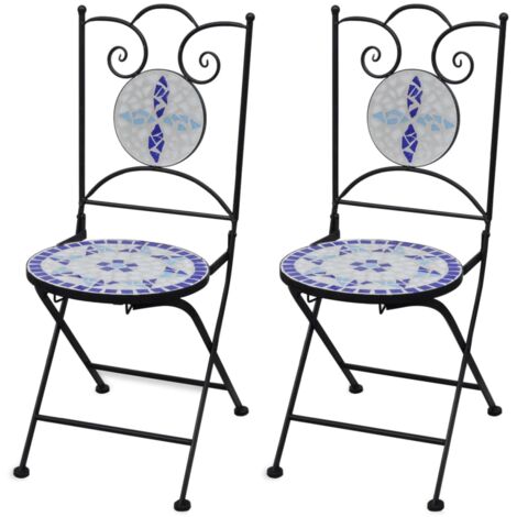 Bistrostühle Klappbar 2 Stk. Keramik Blau und Weiß CFW649181