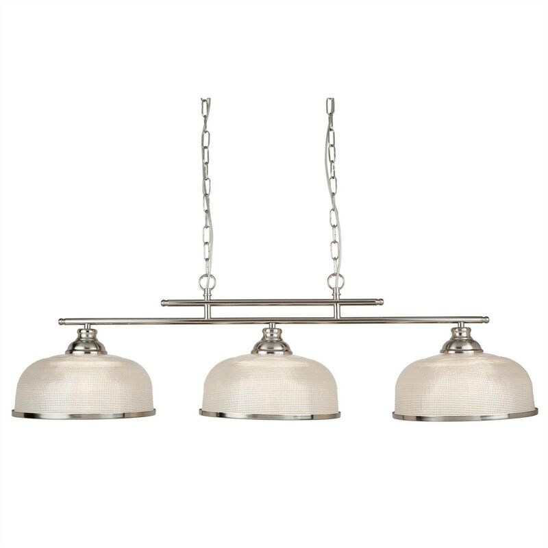 Searchlight Lighting - Searchlight Bistro - 3 Light Ceiling Pendant Bar Satin Silver, White with Glass Shades, E27