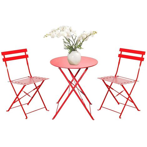 Bistrot Set 2 Stühle + zusammenklappbarer platzsparender Klapptisch für Garten, Balkon, Veranda und Terrasse - Außenmöbelset aus rostfreiem Stahl. Schwarze rot .