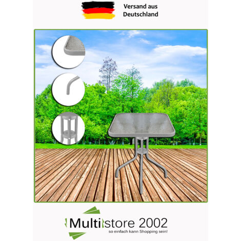 Bistrotisch aus Metall quadratisch mit Glasplatte 60 x 60 x 70 cm, Rahmen Silber