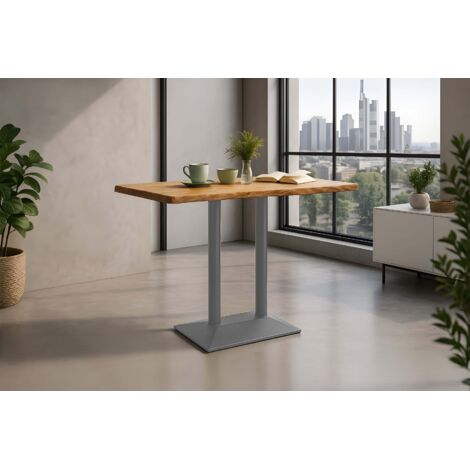 Bistrotisch Baumkante massiv 120 x 70 cm Akazie naturfarben silber Doppelsäulengestell IAN