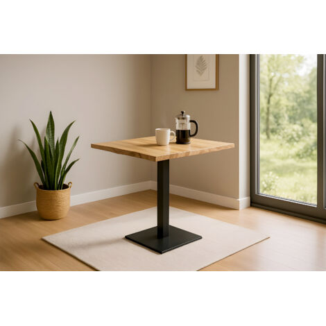 Bistrotisch Baumkante massiv 60 x 60 cm Akazie naturfarben lackiert schwarz Säulengestell IRIS