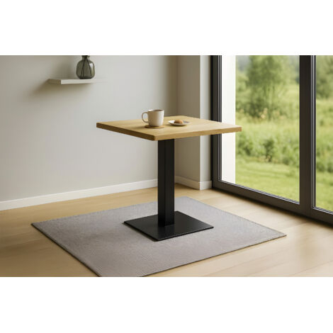 Bistrotisch Baumkante massiv 60 x 60 cm Eiche schwarz Säulengestell IRIS