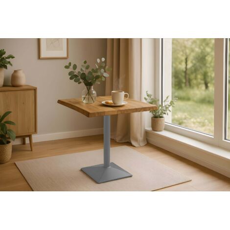 Bistrotisch Baumkante massiv 60 x 60 cm Mango rough silber Säulengestell INES