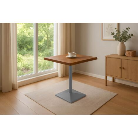 Bistrotisch Baumkante massiv 80 x 80 cm Akazie nussbaumfarben silber Säulengestell IRIS