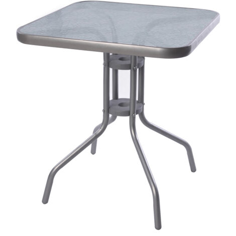 Bistrotisch Eckig mit Glasplatte Silber 60x60x70cm-MMC33081