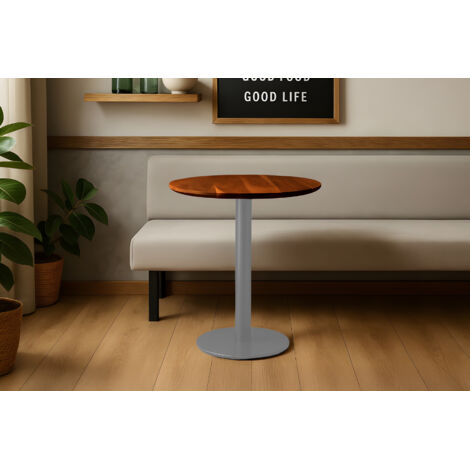Bistrotisch Schweizer Kante massiv 70 cm Akazie nussbaumfarben Säulengestell-rund silber BRASILIAN