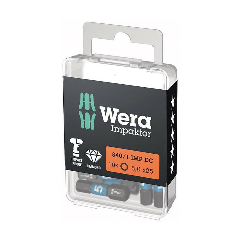 Image of Wera - Bit impaktor 1/4 din 3126 C6.3 esagonale 5x25mm 10er pack pack.
