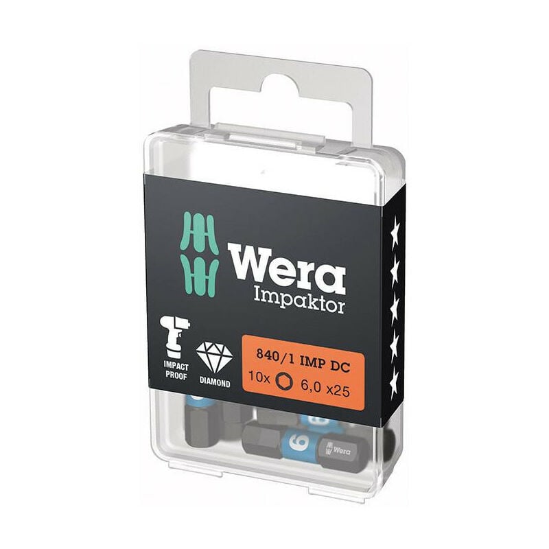 Image of Wera - Bit impaktor 1/4 din 3126 C6.3 esagonale 6x25mm 10er pack pack.