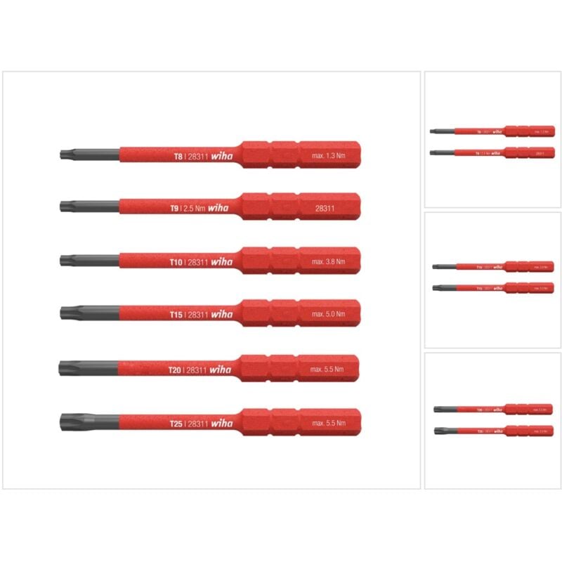 Toolland - Boite de 6 embouts slim Torx, isolés 1000V T8 - T9 - T10 T15 - T20 - T25 - wiha
