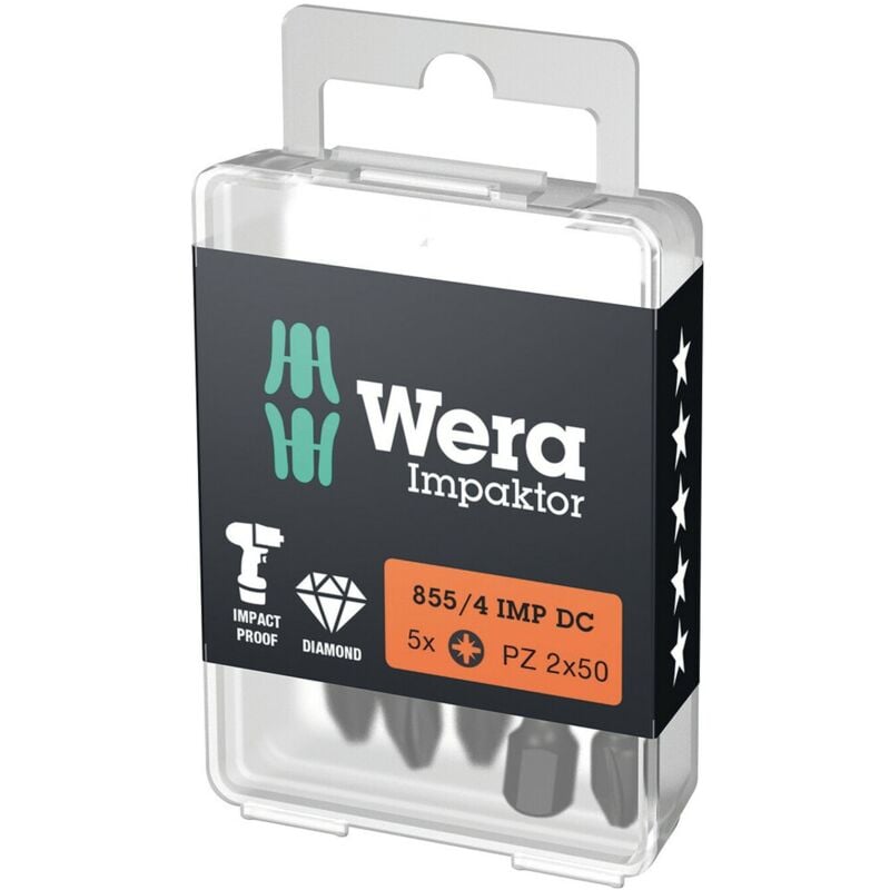 Image of Wera 855/4 imp dc pz diy Impaktor Bits, pz 2 x 50 mm, 5-tlg.