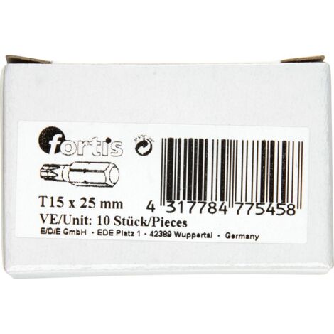 Bit zähhart 1/4" DIN3126 C6,3 T15x25mm 10er Pack FORTIS
