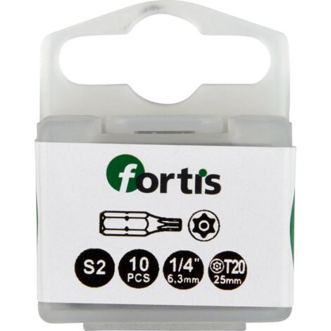 Bit zähhart 1/4" DIN3126 C6,3 T20x25mm mit Bohrung 10er Pack FORTIS