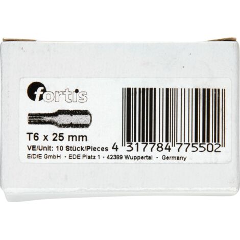 Bit zähhart 1/4" DIN3126 C6,3 T6x25mm 10er Pack FORTIS