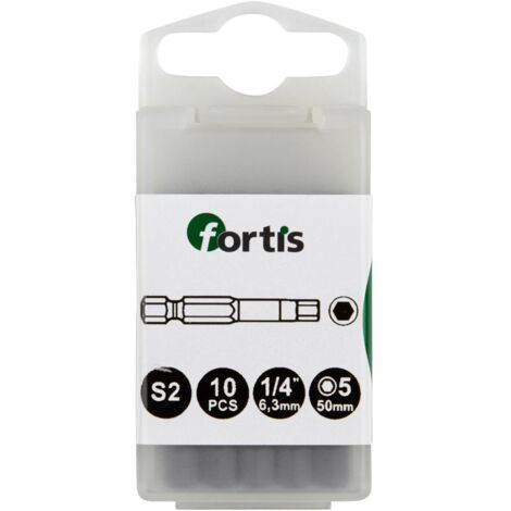 Bit zähhart 1/4" DIN3126 E6,3 Innensechskant 5x50mm 10er Pack FORTIS